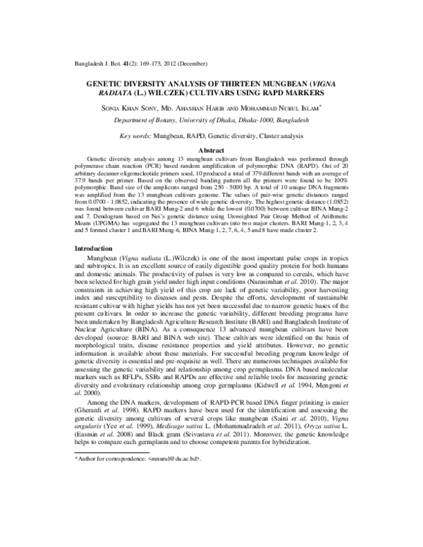 (PDF) Genetic diversity analysis of thirteen mungbean (Vigna radiata (L ...