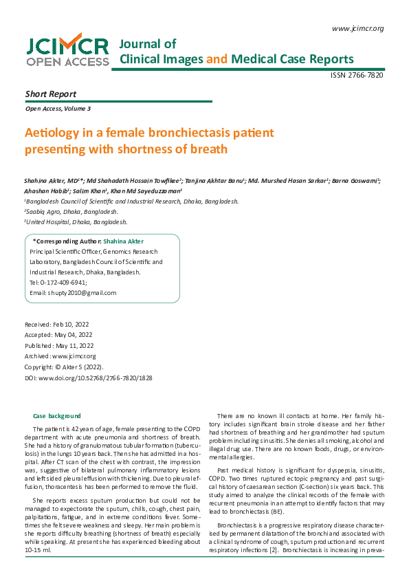 (PDF) Aetiology in a female bronchiectasis patient presenting with ...