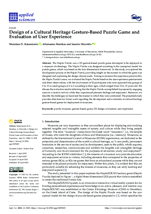 (PDF) Design of a Cultural Heritage Gesture-Based Puzzle Game and ...
