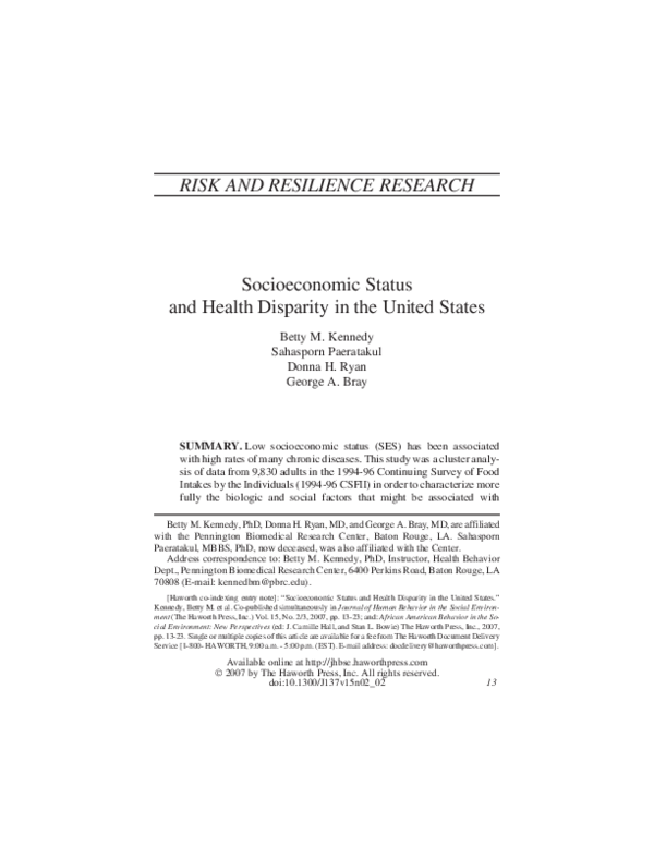 (PDF) Socioeconomic Status and Health Disparity in the United States
