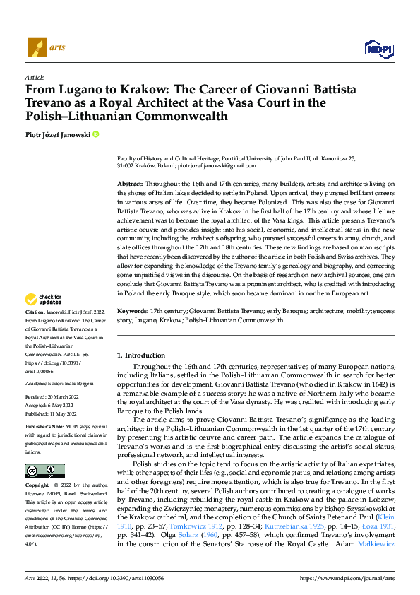 From Lugano to Krakow The Career of Giovanni Battista Trevano as a