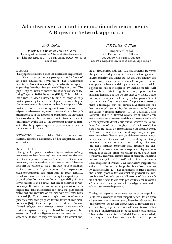 (PDF) Adaptive user support in educational environments: A Bayesian ...