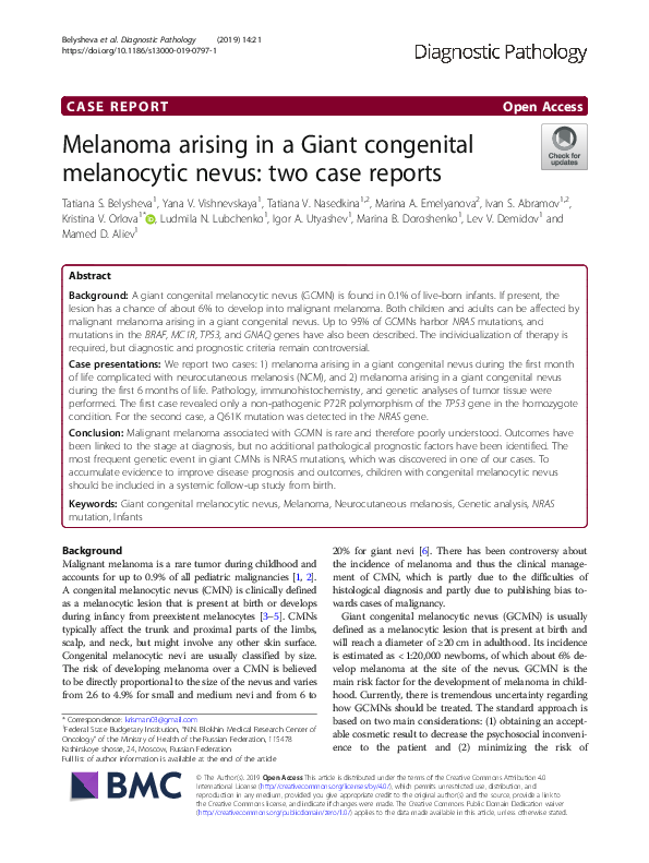 (PDF) Melanoma arising in a Giant congenital melanocytic nevus: two ...