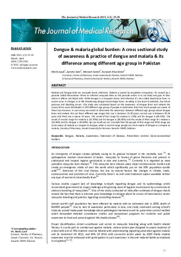 (PDF) Dengue & malaria global burden: A cross sectional study of ...