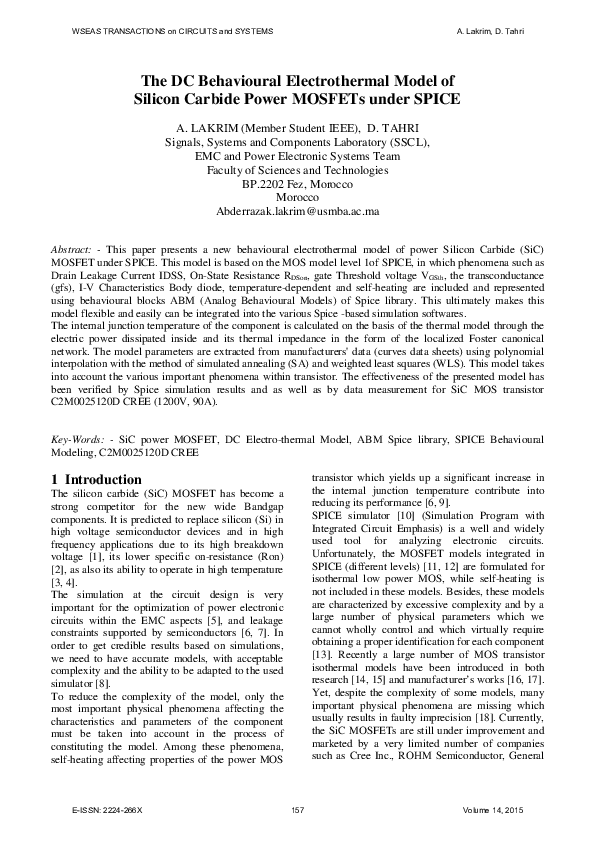 (PDF) The DC behavioural electrothermal model of silicon carbide power ...