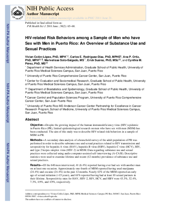 (PDF) HIV-related risk behaviors among a sample of men who have sex ...