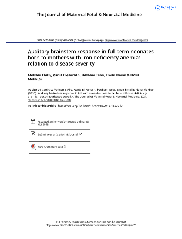 (PDF) Auditory brainstem response in full-term neonates born to mothers ...