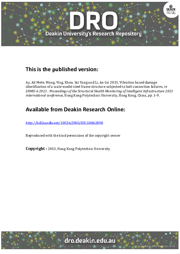 Vibration based damage identification of a scale-model steel frame structure subjected to bolt connection failures