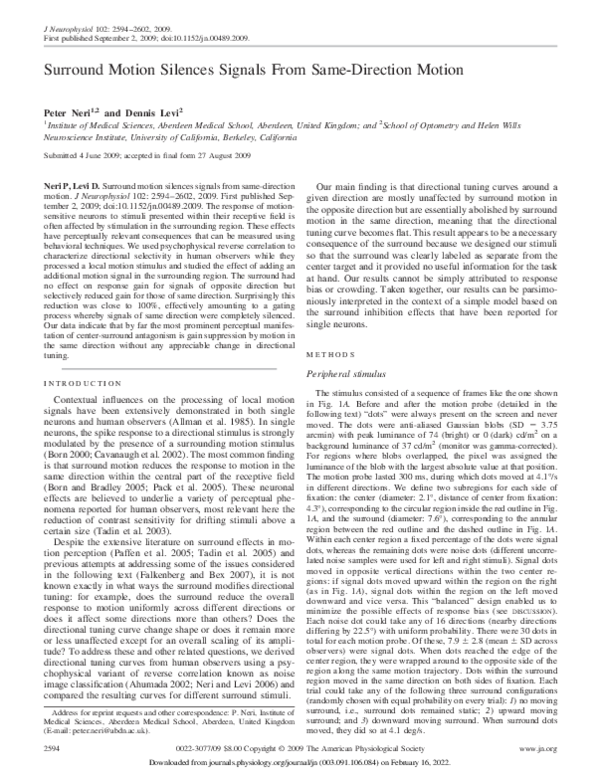 (PDF) Surround Motion Silences Signals From Same-Direction Motion