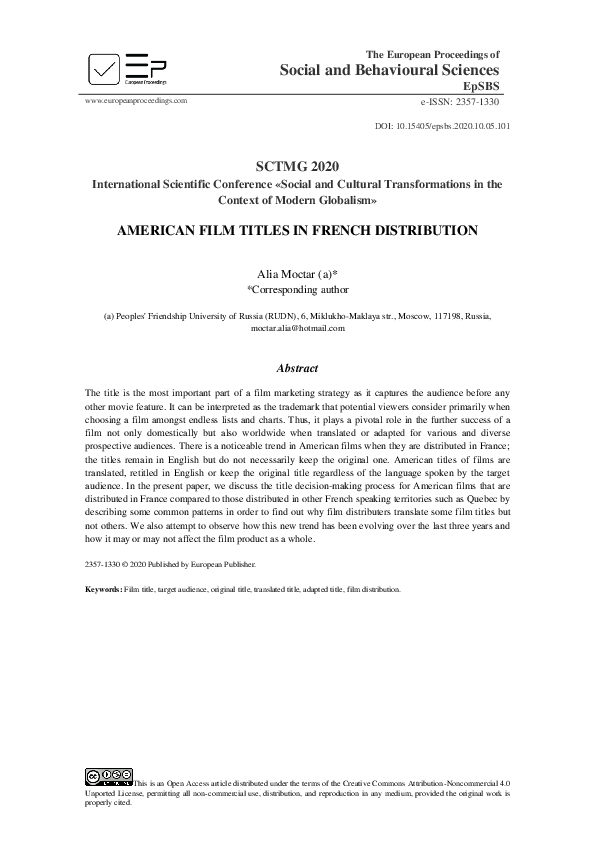 (PDF) American Film Titles In French Distribution