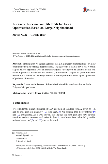 (PDF) Infeasible Interior-Point Methods for Linear Optimization Based ...