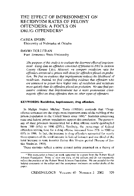 (PDF) The Effect of Imprisonment on Recidivism Rates of Felony ...