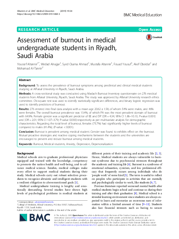 (PDF) Assessment of burnout in medical undergraduate students in Riyadh ...