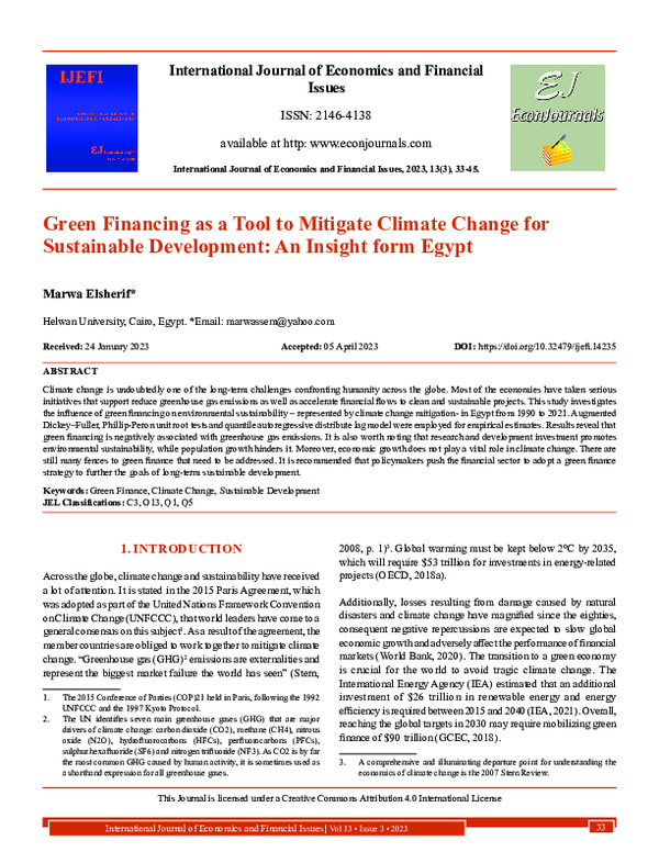 (PDF) Green Financing as a Tool to Mitigate Climate Change for ...