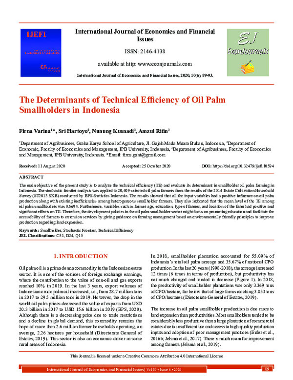 (PDF) The Determinants of Technical Efficiency of Oil Palm Smallholders ...