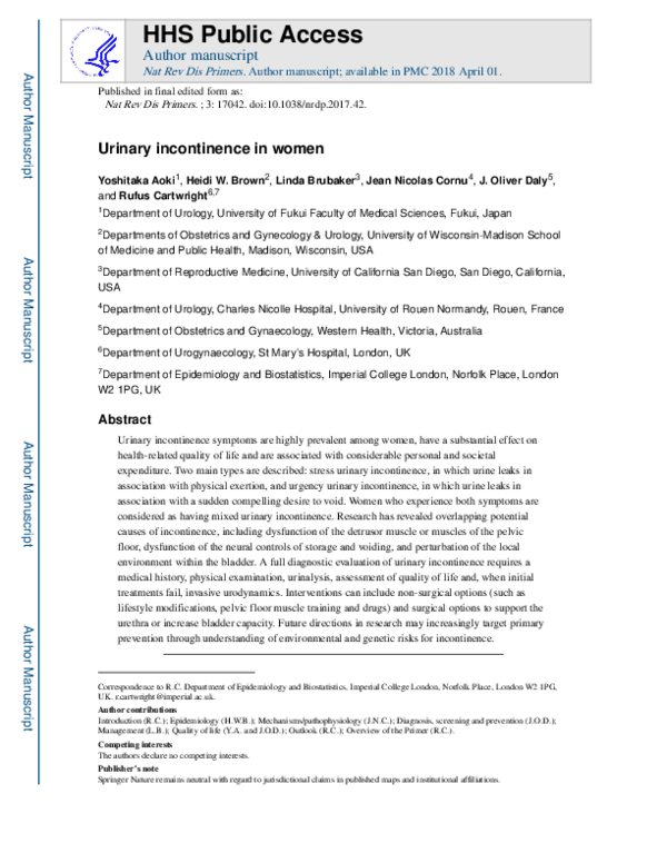 (PDF) Urinary incontinence in women