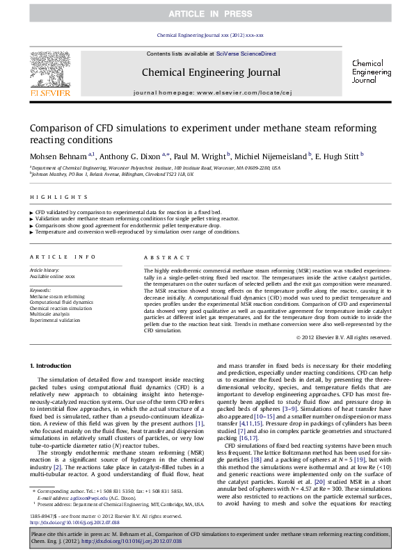 (PDF) Comparison of CFD simulations to experiment under methane steam ...