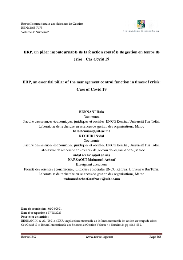 (PDF) ERP, un pilier incontournable de la fonction contrôle de gestion ...