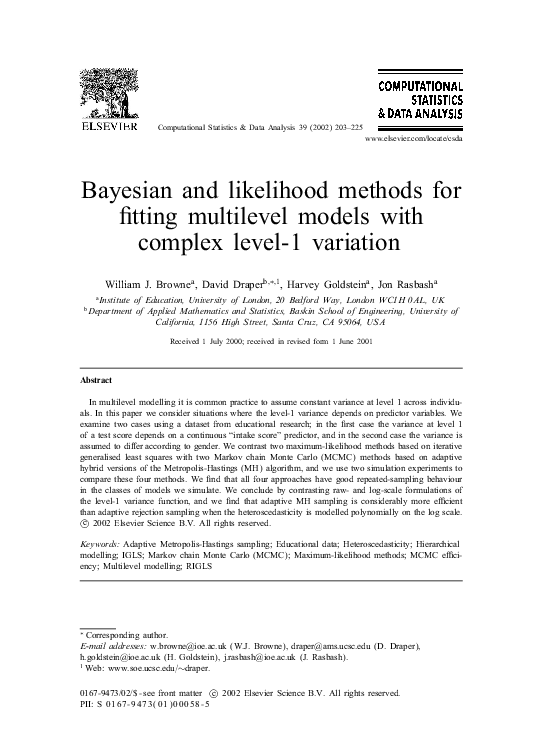 (PDF) Bayesian and likelihood methods for fitting multilevel models ...