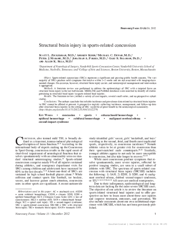 (PDF) Structural brain injury in sports-related concussion