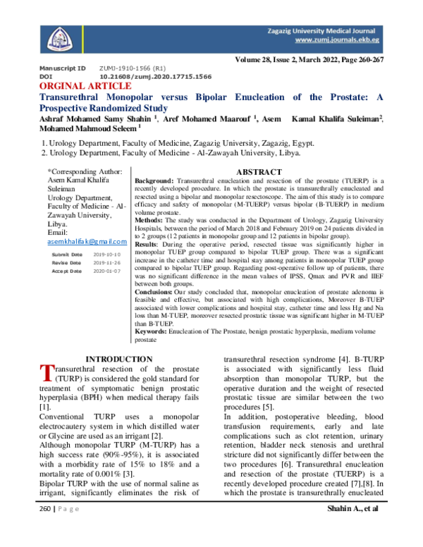 (PDF) Transurethral Monopolar Versus Bipolar Enucleation of the ...