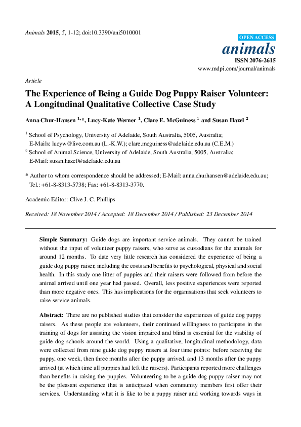 (PDF) Article The Experience of Being a Guide Dog Puppy Raiser ...