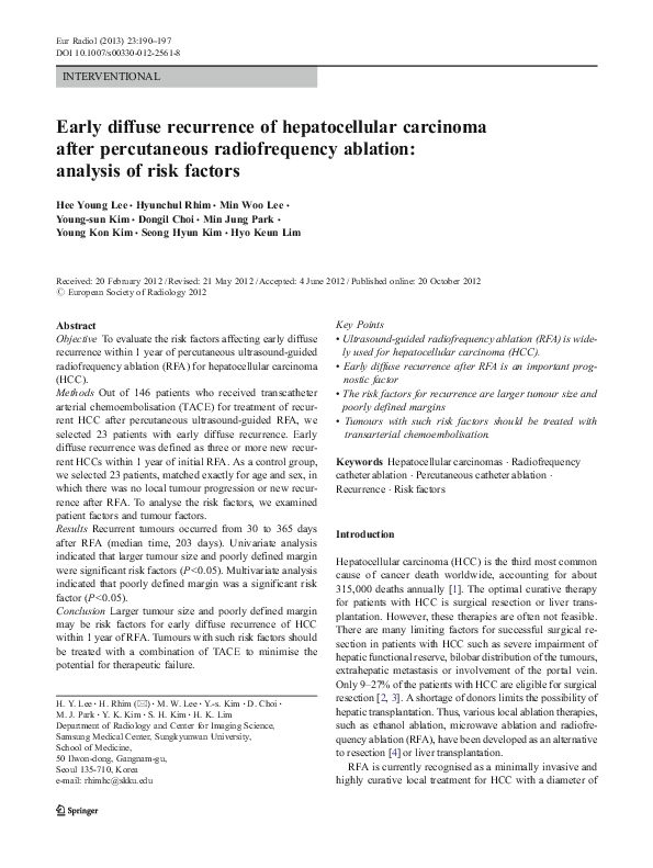 (PDF) Early diffuse recurrence of hepatocellular carcinoma after ...