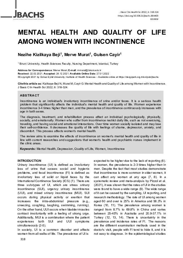(PDF) Mental Health and Quality of Life among Women with Incontinence