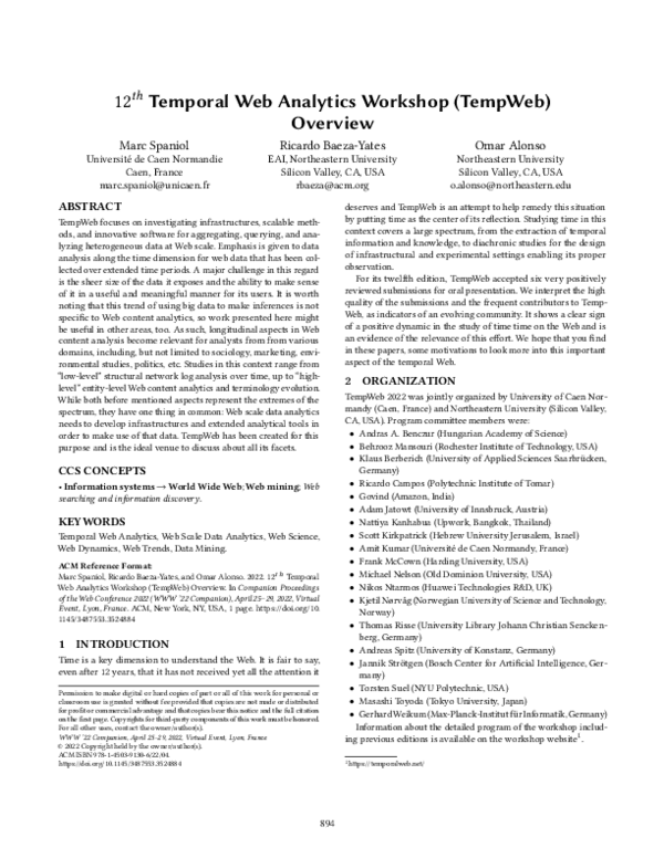 (PDF) 12th Temporal Web Analytics Workshop (TempWeb) Overview