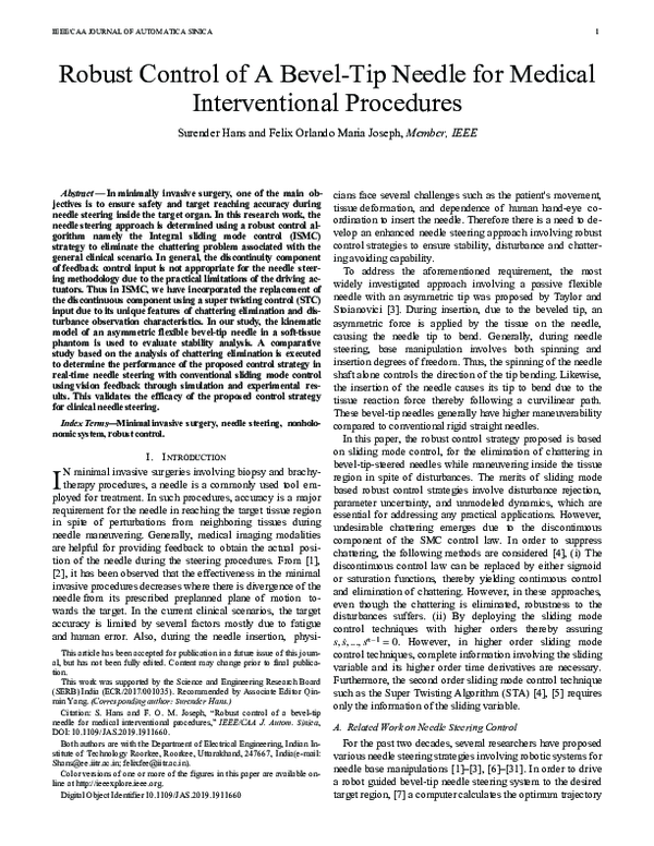 (PDF) Robust control of a bevel-tip needle for medical interventional ...