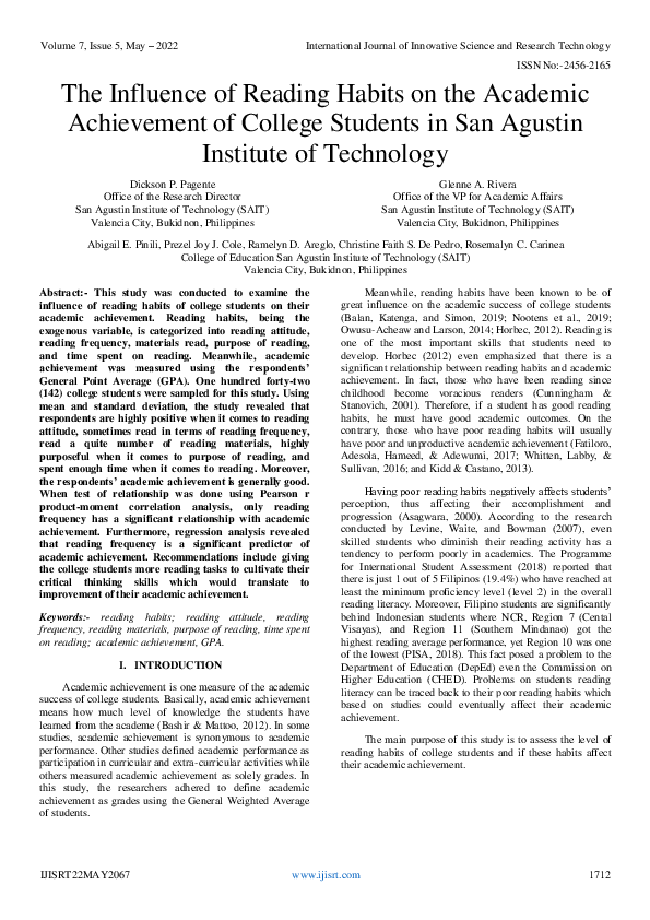 (PDF) The Influence of Reading Habits on the Academic Achievement of ...