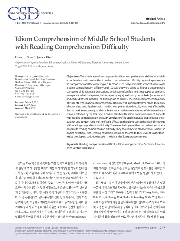 (PDF) Idiom Comprehension of Middle School Students with Reading ...