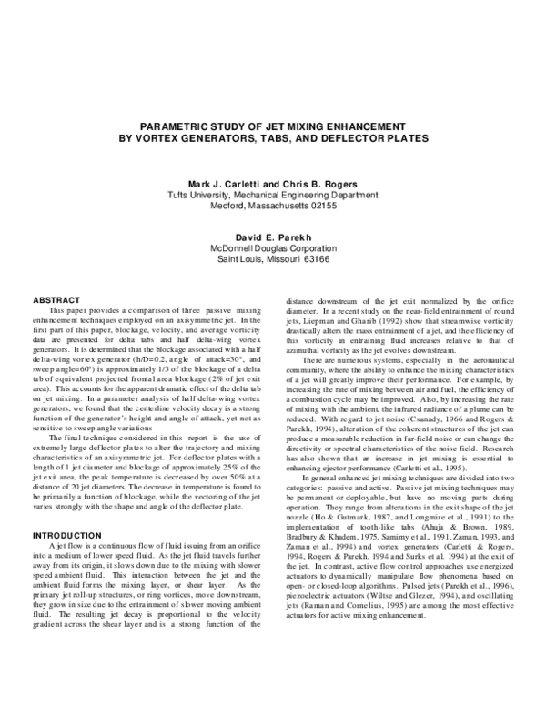 (PDF) Parametric study of jet mixing enhancement by vortex generators ...
