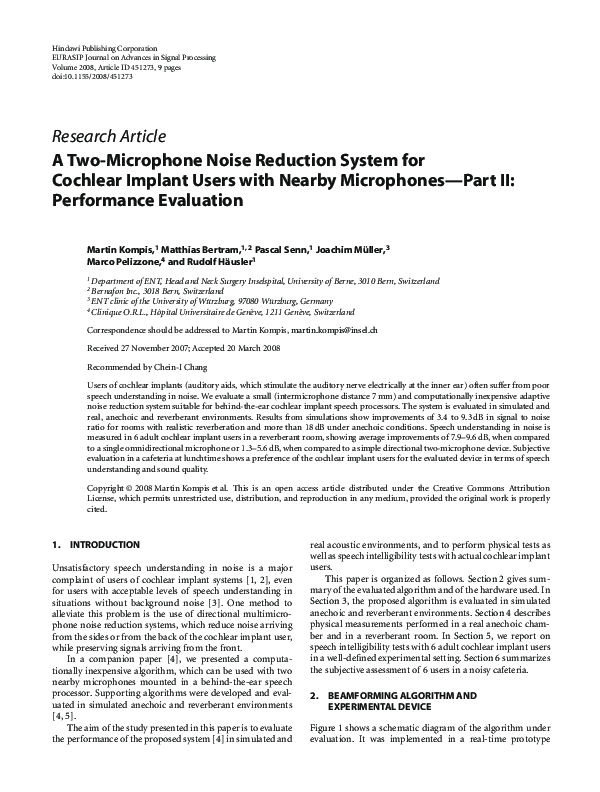 (PDF) A Two-Microphone Noise Reduction System for Cochlear Implant ...