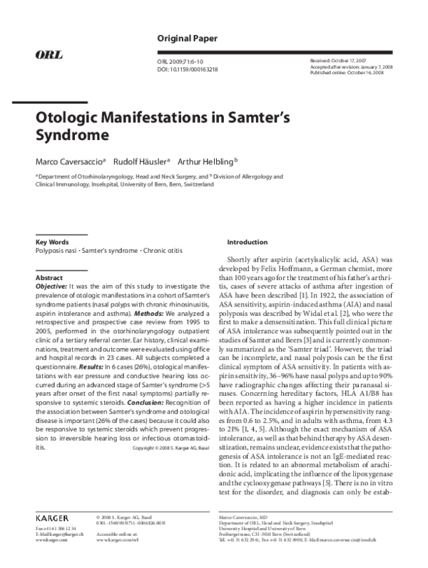(PDF) Otologic manifestations in Samter's syndrome