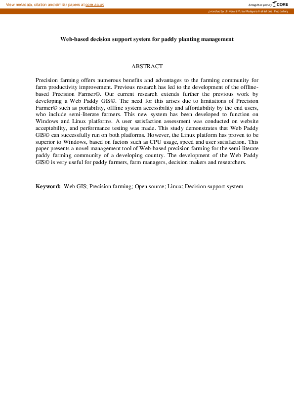 (PDF) Web-Based Decision Support System for Paddy Planting Management