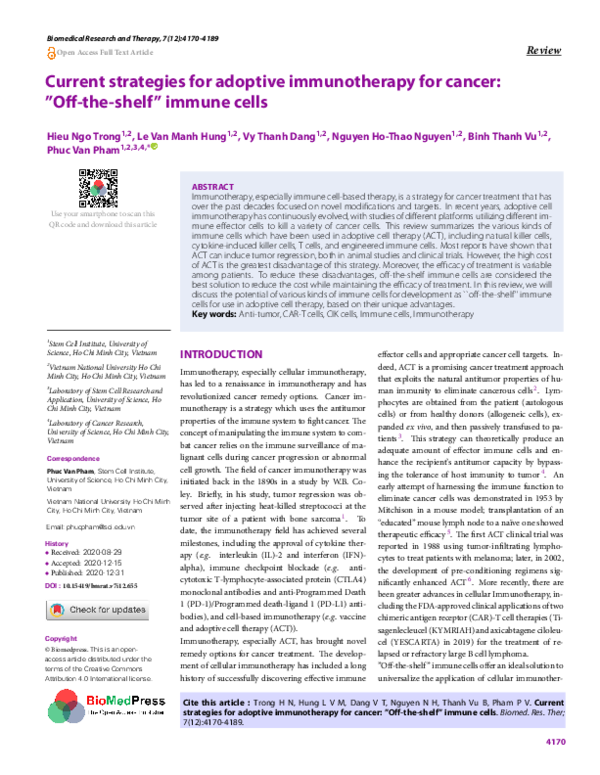 (PDF) Current strategies for adoptive immunotherapy for cancer: ”Off ...