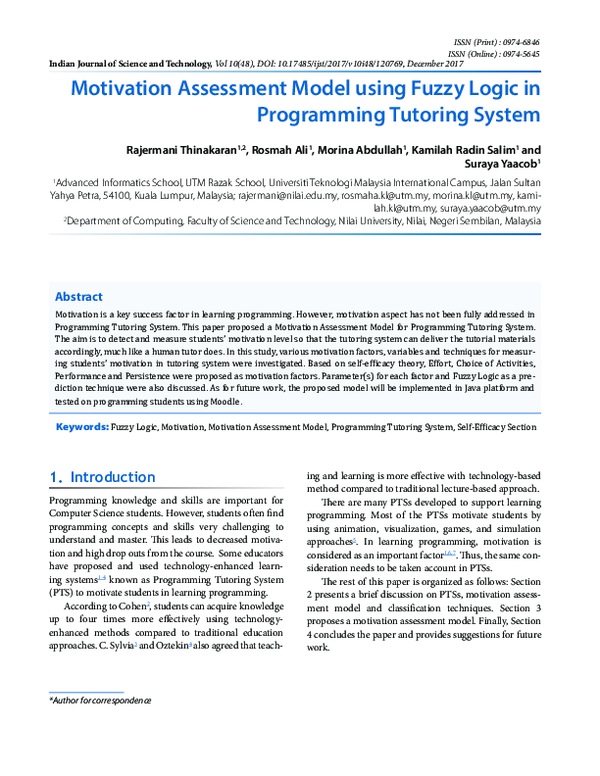 (PDF) Motivation Assessment Model Using Fuzzy Logic in Programming ...