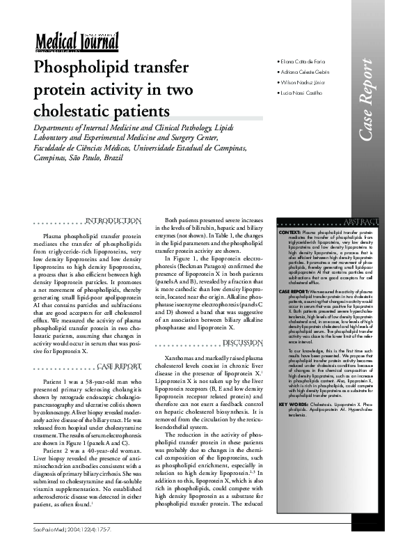 (PDF) Phospholipid transfer protein activity in two cholestatic patients