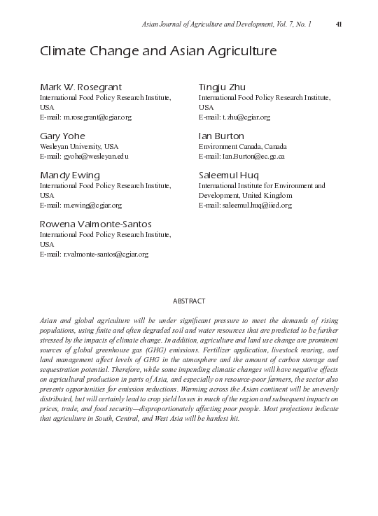 (PDF) Climate Change and Asian Agriculture