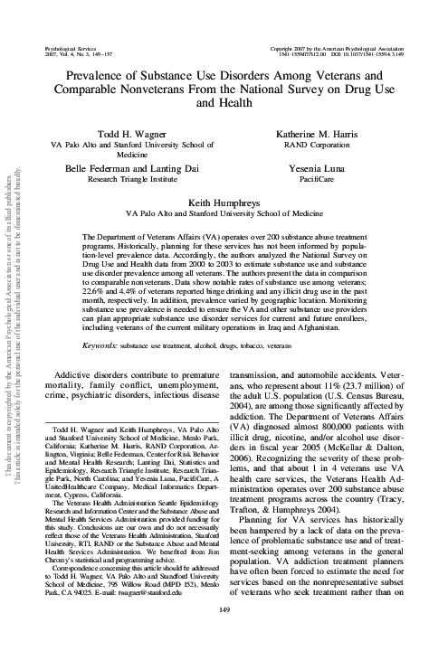 (PDF) Prevalence of substance use disorders among veterans and ...