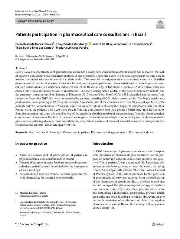 (PDF) Patients participation in pharmaceutical care consultations in Brazil