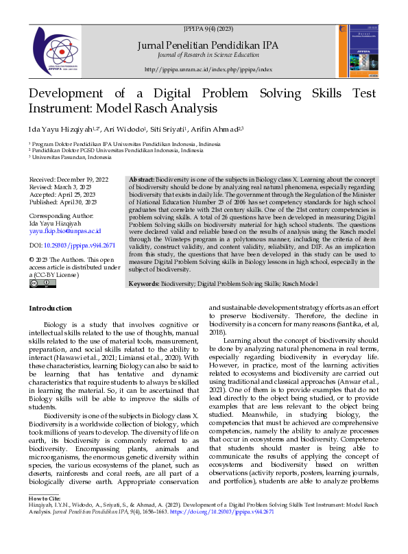 (PDF) Development of a Digital Problem Solving Skills Test Instrument ...
