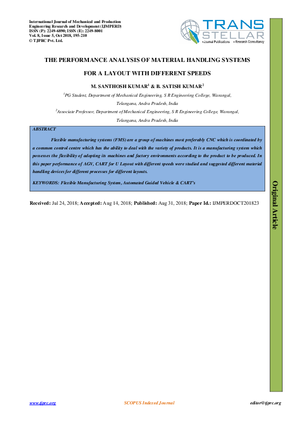 (PDF) The Performance Analysis of Material Handling Systems for a ...