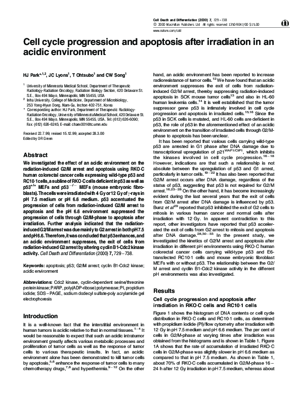 (PDF) Cell cycle progression and apoptosis after irradiation in an ...