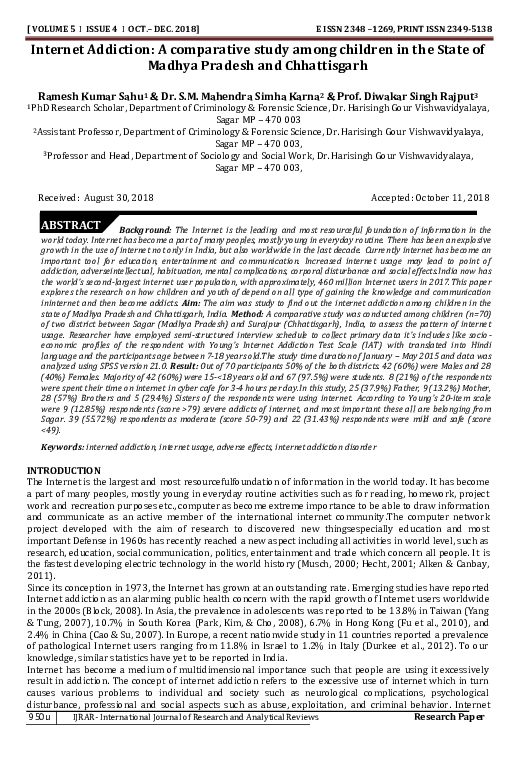 (PDF) Internet Addiction: A Comparative Study Among Children in the ...
