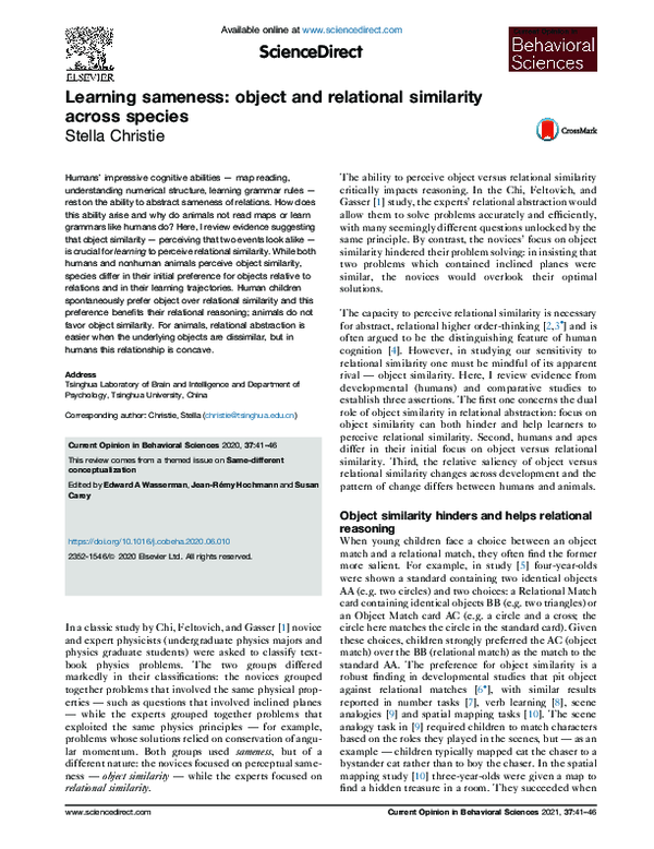 (PDF) Learning sameness: object and relational similarity across species