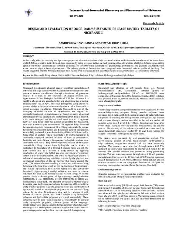 (PDF) Design and Evaluation of Once­daily Sustained Release Matrix ...