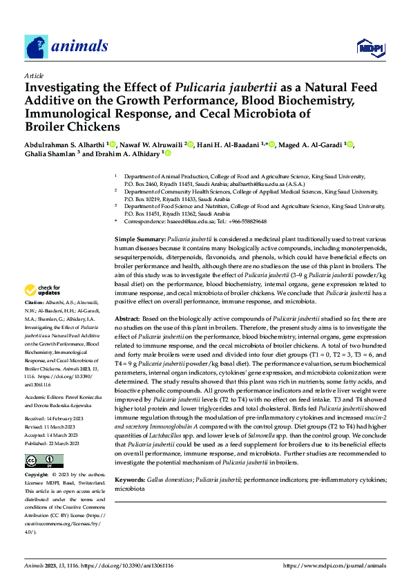 (PDF) Investigating the Effect of Pulicaria jaubertii as a Natural Feed ...