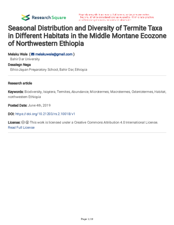 (PDF) Seasonal Distribution and Diversity of Termite Taxa in Different ...